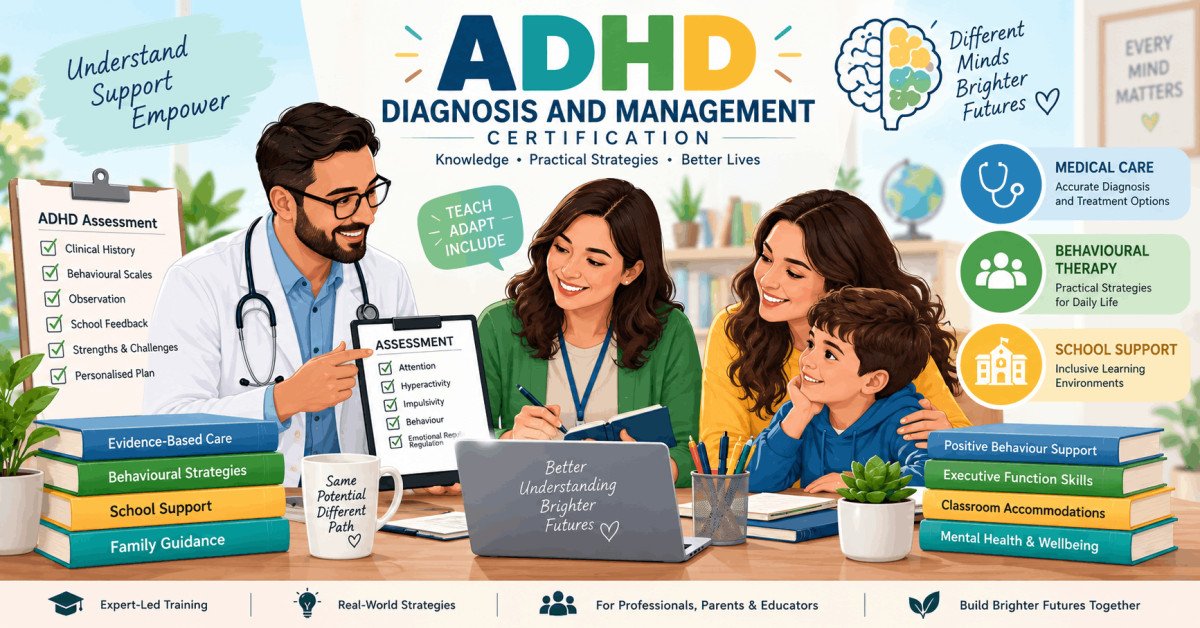 Illustration of ADHD diagnosis and management strategies in a learning environment