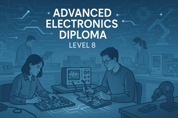 Students learning circuits and semiconductor devices in advanced electronics diploma