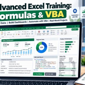Advanced Excel training with formulas, VBA, macros, automation, and real-world projects for jobs.
