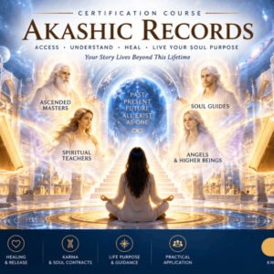 Spiritual Akashic Records certification course with healing, meditation, and soul contract learning visuals