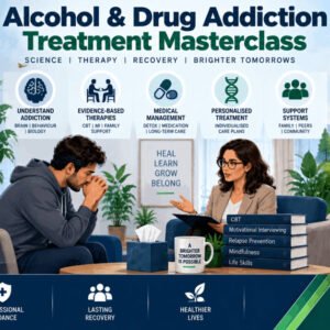 Illustration of alcohol and drug addiction treatment with recovery and therapy support.