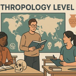 Students studying anthropology concepts in cultural, biological, linguistic, and archaeological fields at Level 8 diploma level