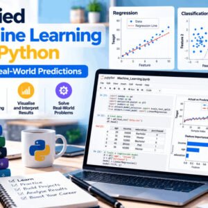 Student learning applied machine learning with Python, covering regression and classification models.