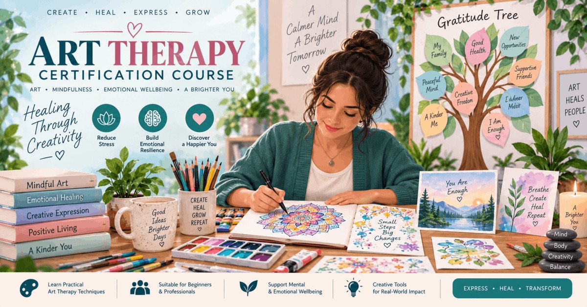 Art therapy certification course image showing creative healing techniques with colors and drawings