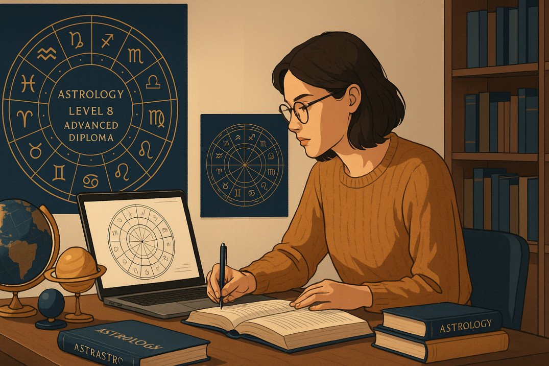 UK student studying astrology charts and planets for astrology advanced diploma