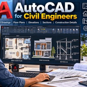 AutoCAD for Civil Engineers designing 2BHK house plan with elevation and section in software