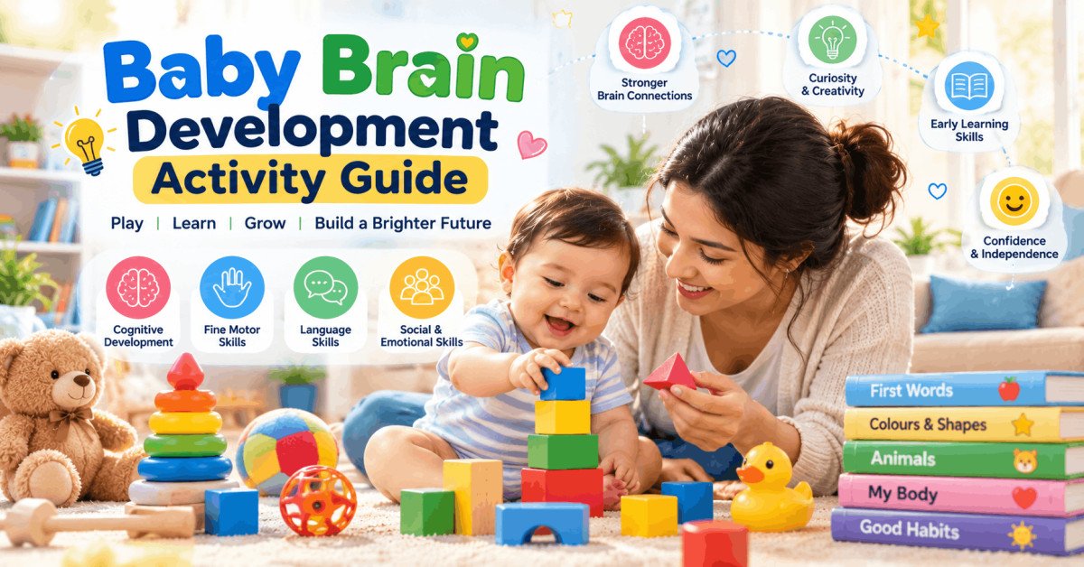 Parent bonding with baby through play, supporting brain development and motor skills with guided activities.