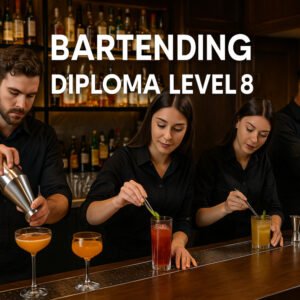 Students practising bartending and mixology skills during bartending diploma training