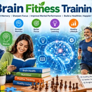 Brain fitness training with memory, focus, and cognitive speed exercises in a modern learning environment.