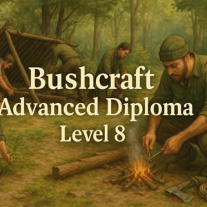 Students practicing shelter building and firecraft in the Bushcraft Advanced Diploma Level 8 course.