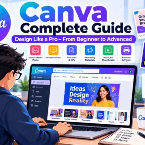 Canva training course showing beginner to advanced design tools, layouts, and templates.