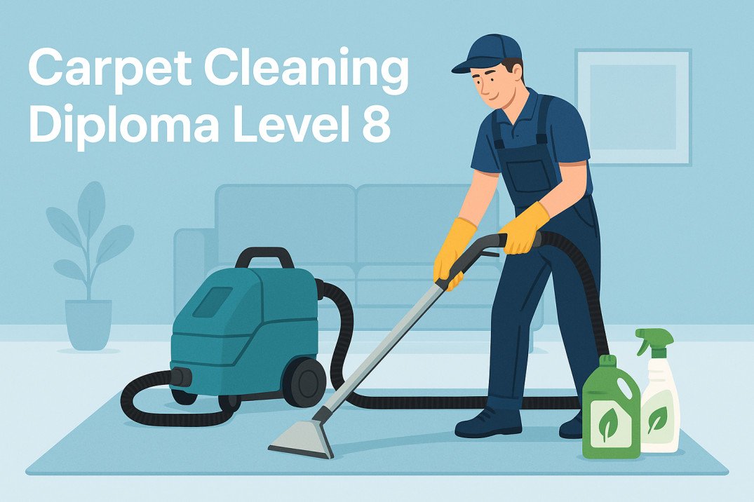 Professional carpet cleaner using advanced equipment during diploma training.