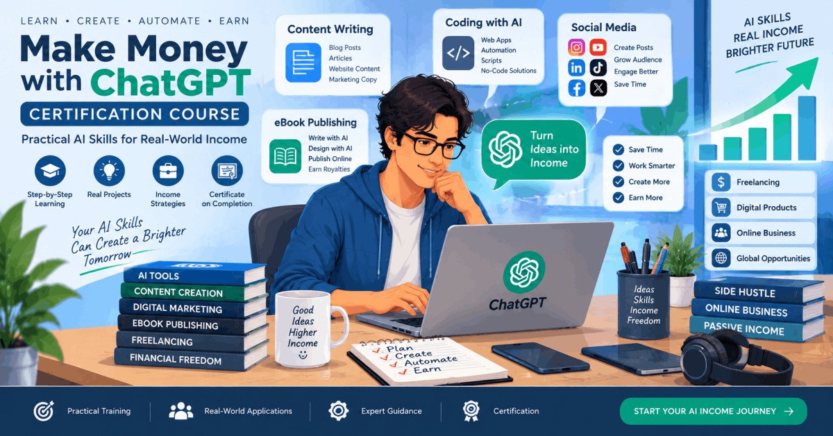 Student learning ChatGPT mastery skills for content creation, marketing, and making money with AI