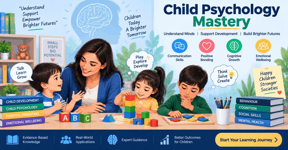 Child psychology course illustration showing child development and learning stages