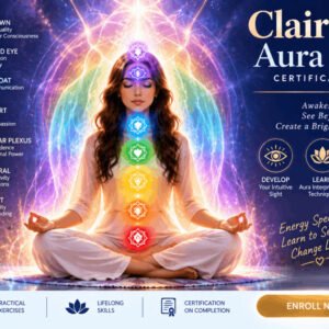 Student practicing clairvoyant aura reading with chakra colors glowing around body