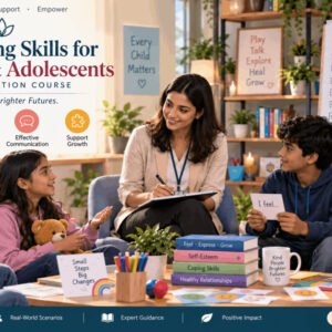 Student learning counselling children and adolescents techniques in a training session.