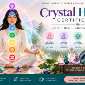Crystal healing certification course image showing crystals for energy balance and wellness practice