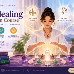 Crystal Reiki Certification image showing crystals with Reiki energy flow for holistic healing practice.