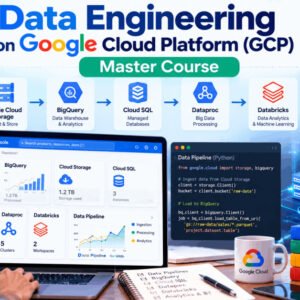 Data engineering on GCP showing cloud storage, SQL databases, and analytics pipelines.
