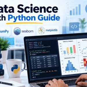 Data science with Python course showing code, charts, and visualizations.