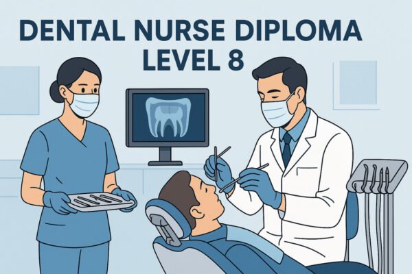 Dental Nurse Diploma Level 8 training illustration in a dental clinic setting