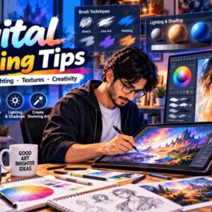 Digital painting tips with brushes, lighting, and pro techniques to improve artwork.
