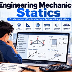 Engineering mechanics statics course illustration showing forces, beams, and equilibrium concepts.
