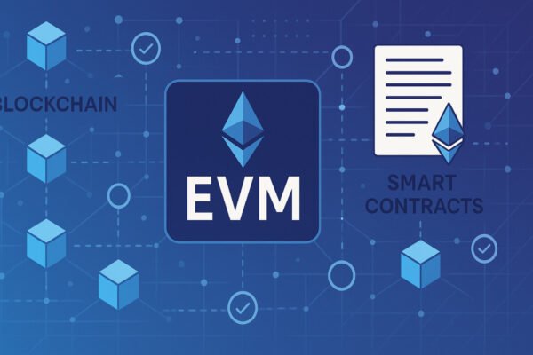 Ethereum Virtual Machine explained with blockchain and smart contracts visual diagram