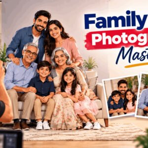 Family posing photography with parents, children, and couples during live professional photography sessions.
