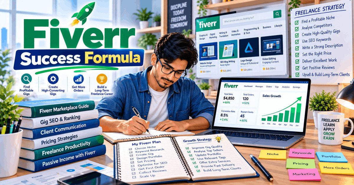 Student learning the Fiverr success formula to build and scale a gig-based business with proven strategies