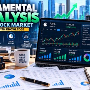 Laptop displaying stock charts and financial metrics for Fundamental Analysis course