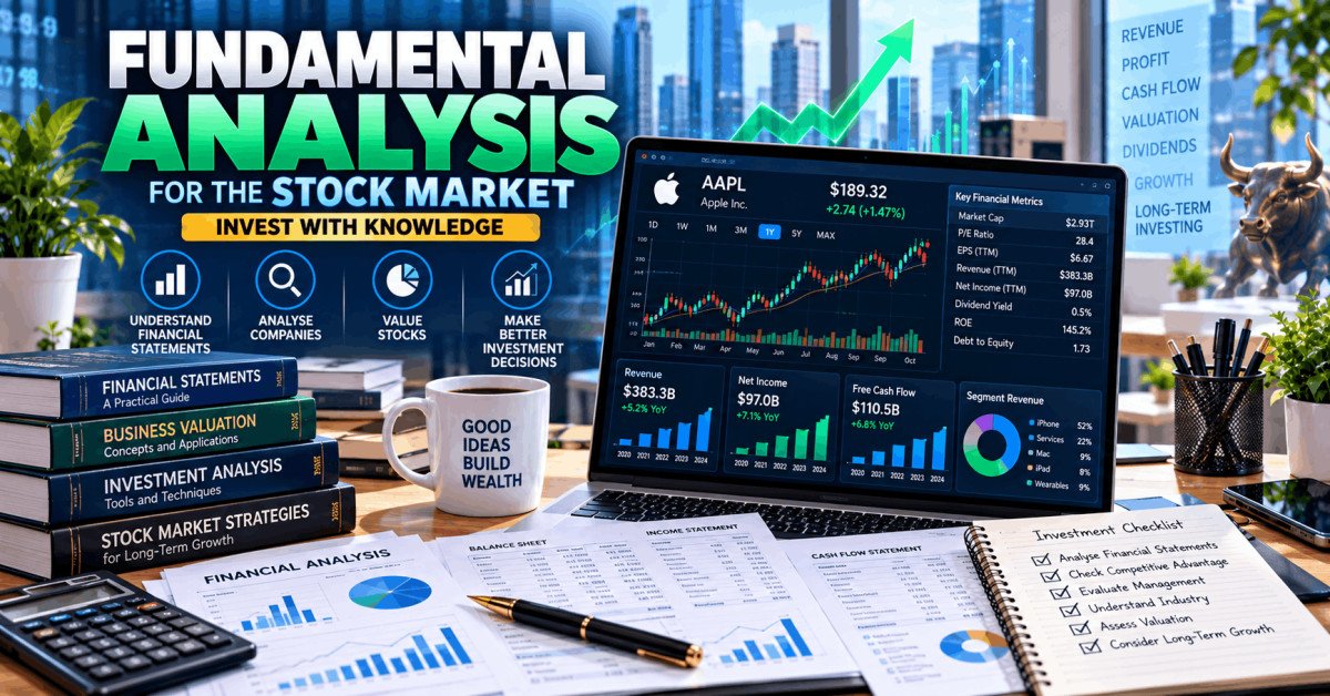 Laptop displaying stock charts and financial metrics for Fundamental Analysis course