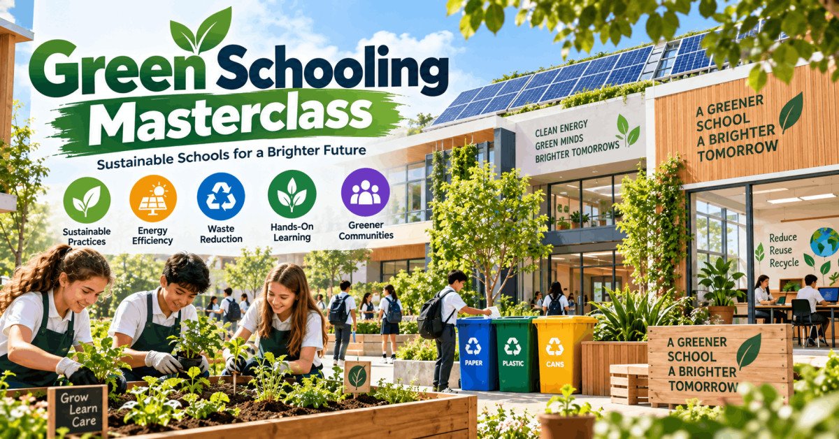 Green schooling masterclass showing eco-friendly school practices and sustainable campus design.