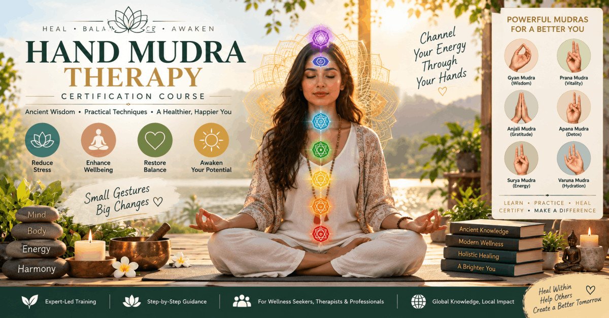 Hand mudra therapy certification with ancient healing gestures for stress relief and well-being
