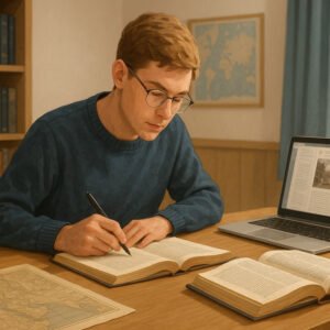 Student studying historical sources for History Advanced Diploma Level 8