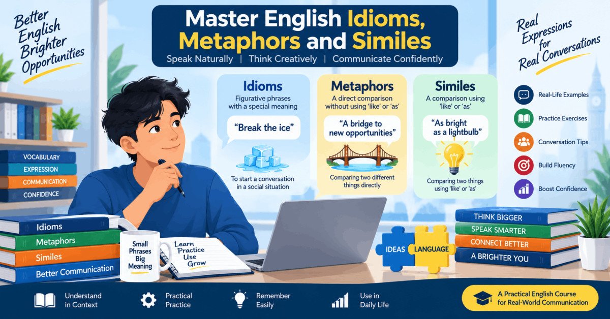 Illustration of idioms, metaphors, and similes in English learning setting