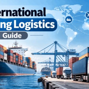 Container ship and cargo logistics illustration representing international shipping logistics guide.