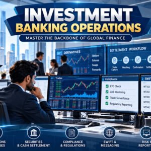 Professional team analyzing trade lifecycle and compliance in investment banking operations.