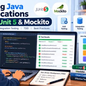 Developers learning JUnit 5 and Mockito testing in Java project environment