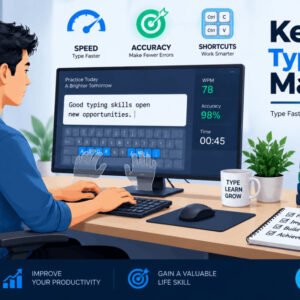 Student practicing keyboard typing skills for speed, accuracy, and posture improvement
