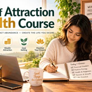 Student practicing law of attraction wealth techniques through affirmations, gratitude, and visualization exercises.