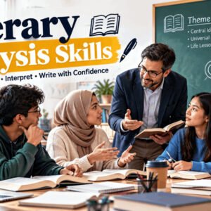 Students learning literary analysis skills by studying theme, premise, and author’s purpose in literature.