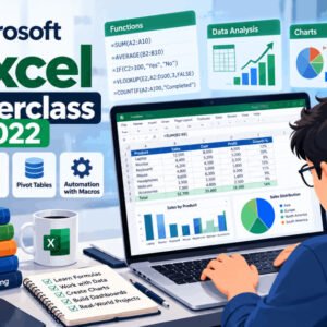 Student learning Microsoft Excel in masterclass, exploring formulas, functions, and data management.