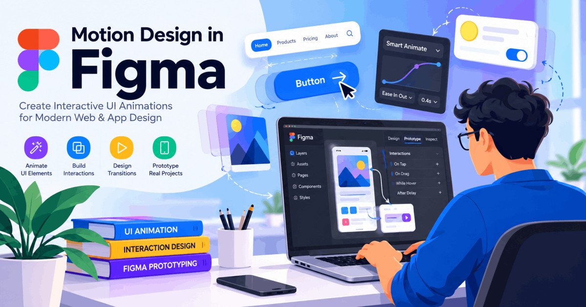 Student learning motion design in Figma with UI animations and interactive prototypes