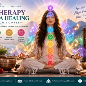 Illustration of music therapy with chakra energy flow, showing healing through sound techniques for chakra balance.