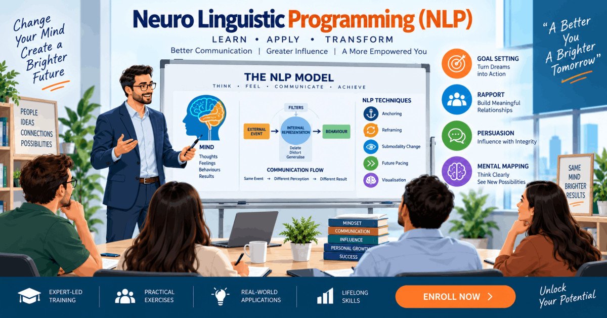 Professional illustration of neuro linguistic programming training and concepts