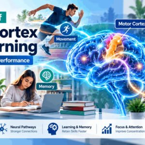 Illustration of neuroscience for peak performance in athletes, students, and coaches, showing brain and movement connections.