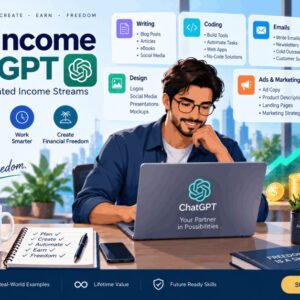 Student learning passive income with ChatGPT through AI tools for writing, coding, and design