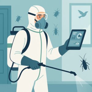 Modern illustration of pest control diploma Level 8 with UK pest management context.