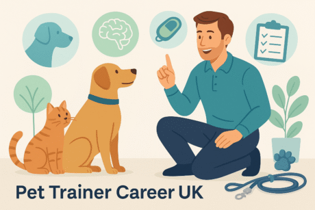 Pet trainer career UK with animal behaviour, psychology, and training skills.